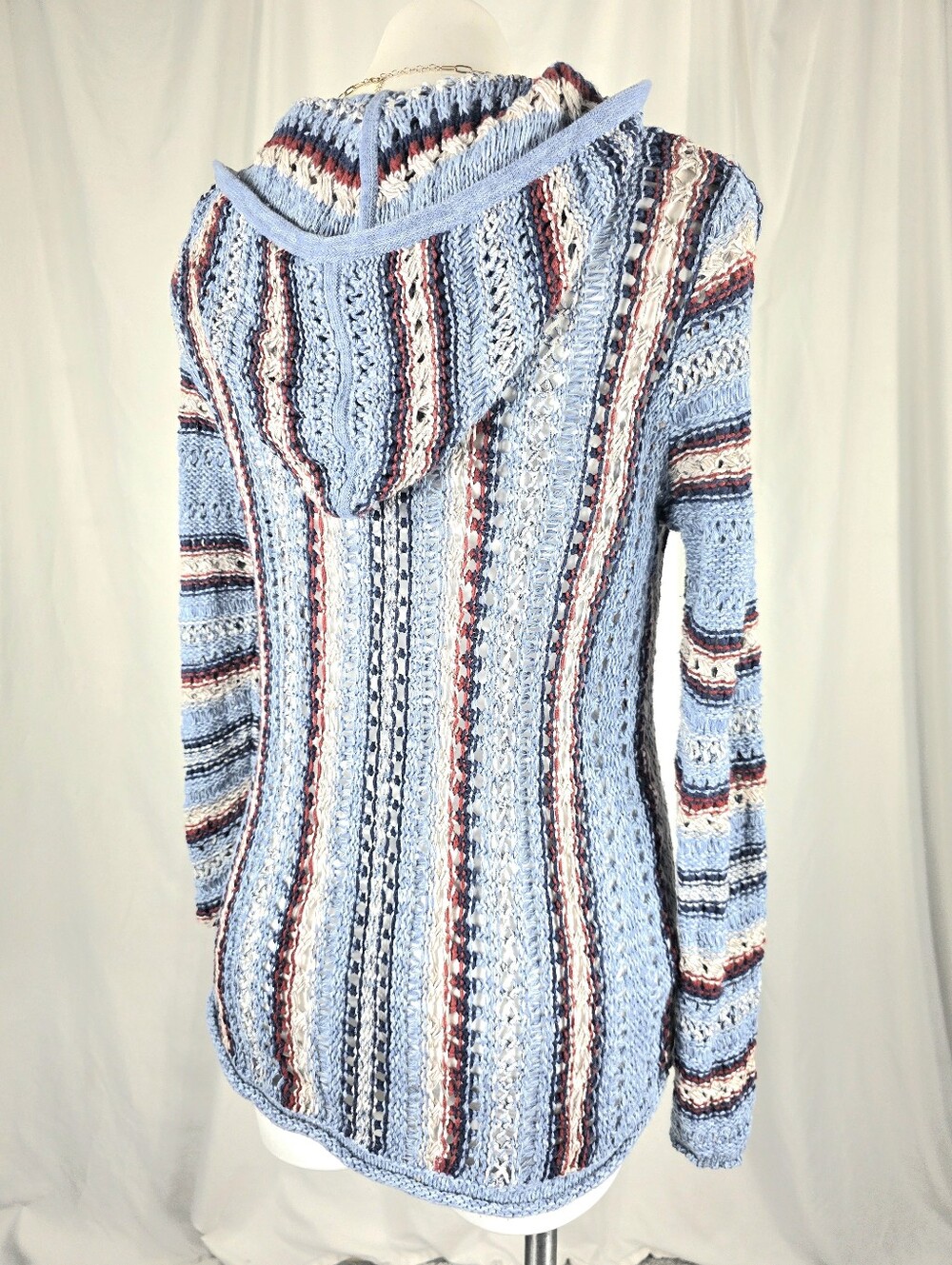 Eddie Bauer Striped Hooded Knit Sweater in Light Blue, Red, Navy, Cream - Picture 5 of 13
